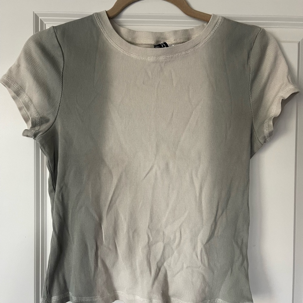 Casual Green / Gray Ribbed Women's Top